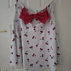 Cherry Print Dress with Red Bow Curvy Sense Sz 4x